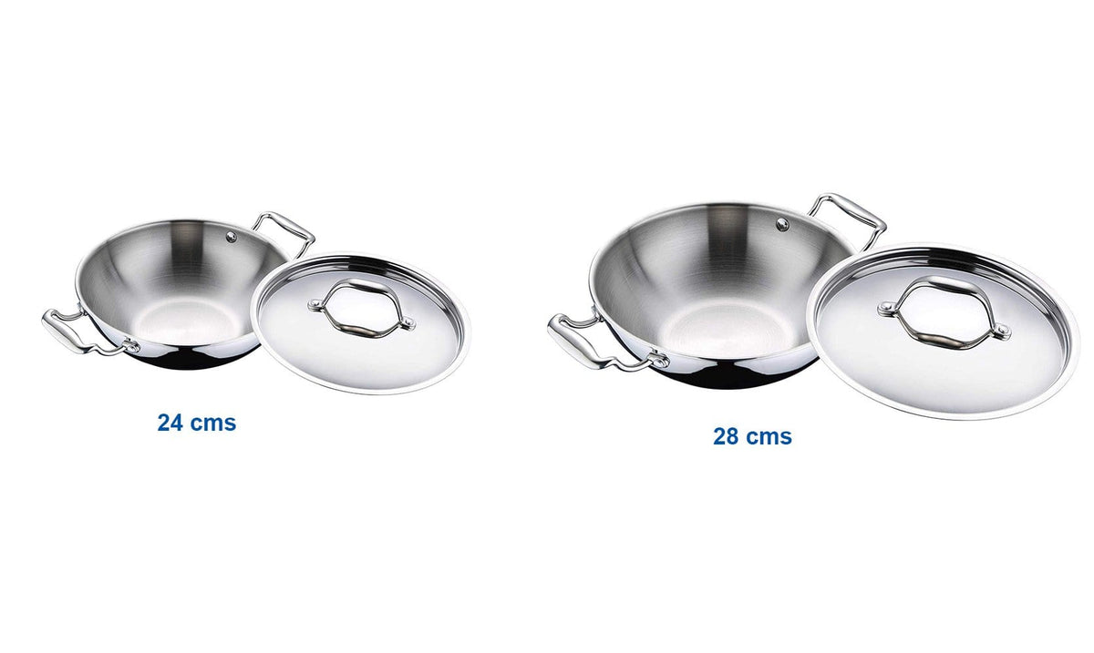 Bergner Argent Triply Stainless Steel Kadai (Combo Packs) - KITCHEN MART