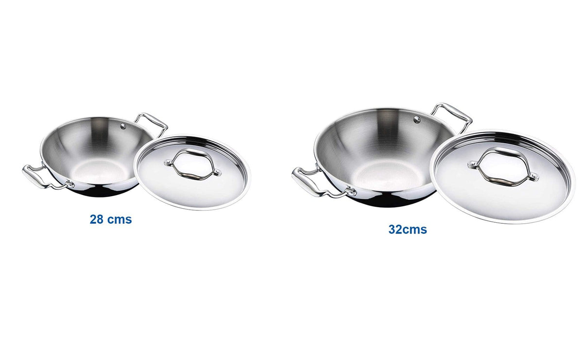 Bergner Argent Triply Stainless Steel Kadai (Combo Packs) - KITCHEN MART