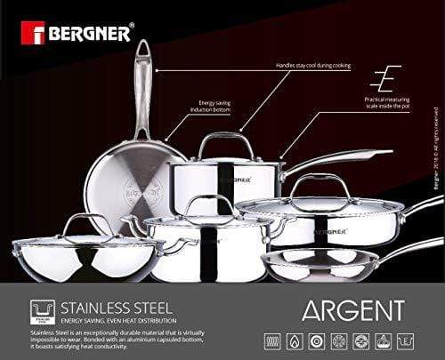BERGNER Argent Triply Stainless Steel Tope with Stainless Steel Lid, Induction Base - KITCHEN MART