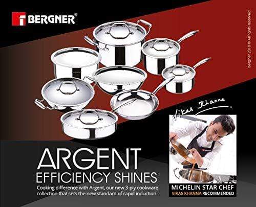 BERGNER Argent Triply Stainless Steel Tope with Stainless Steel Lid, Induction Base - KITCHEN MART