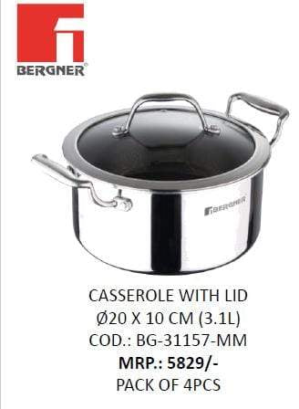 Bergner Hitech Prism Triply Stainless Steel Non Stick Casserole - KITCHEN MART