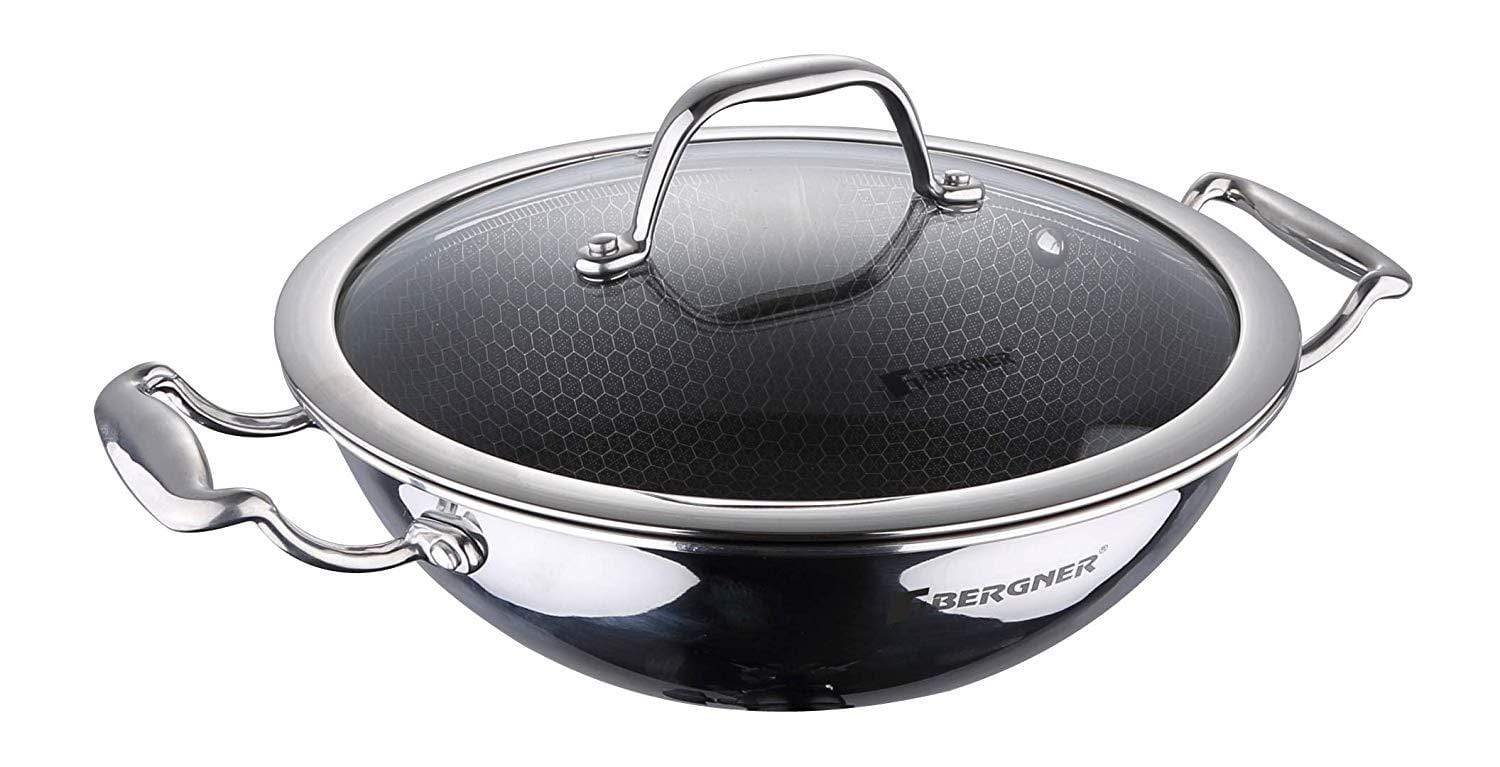 Bergner Hitech Prism Triply Stainless Steel Non Stick Kadai - KITCHEN MART