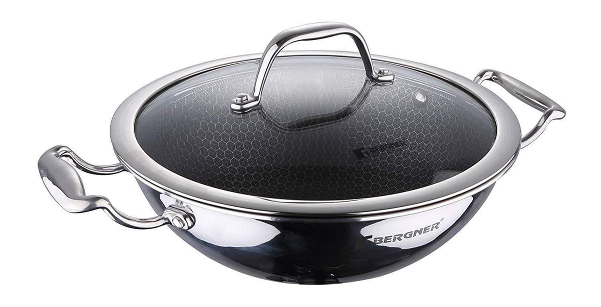 Bergner Hitech Prism Triply Stainless Steel Non Stick Kadai - KITCHEN MART