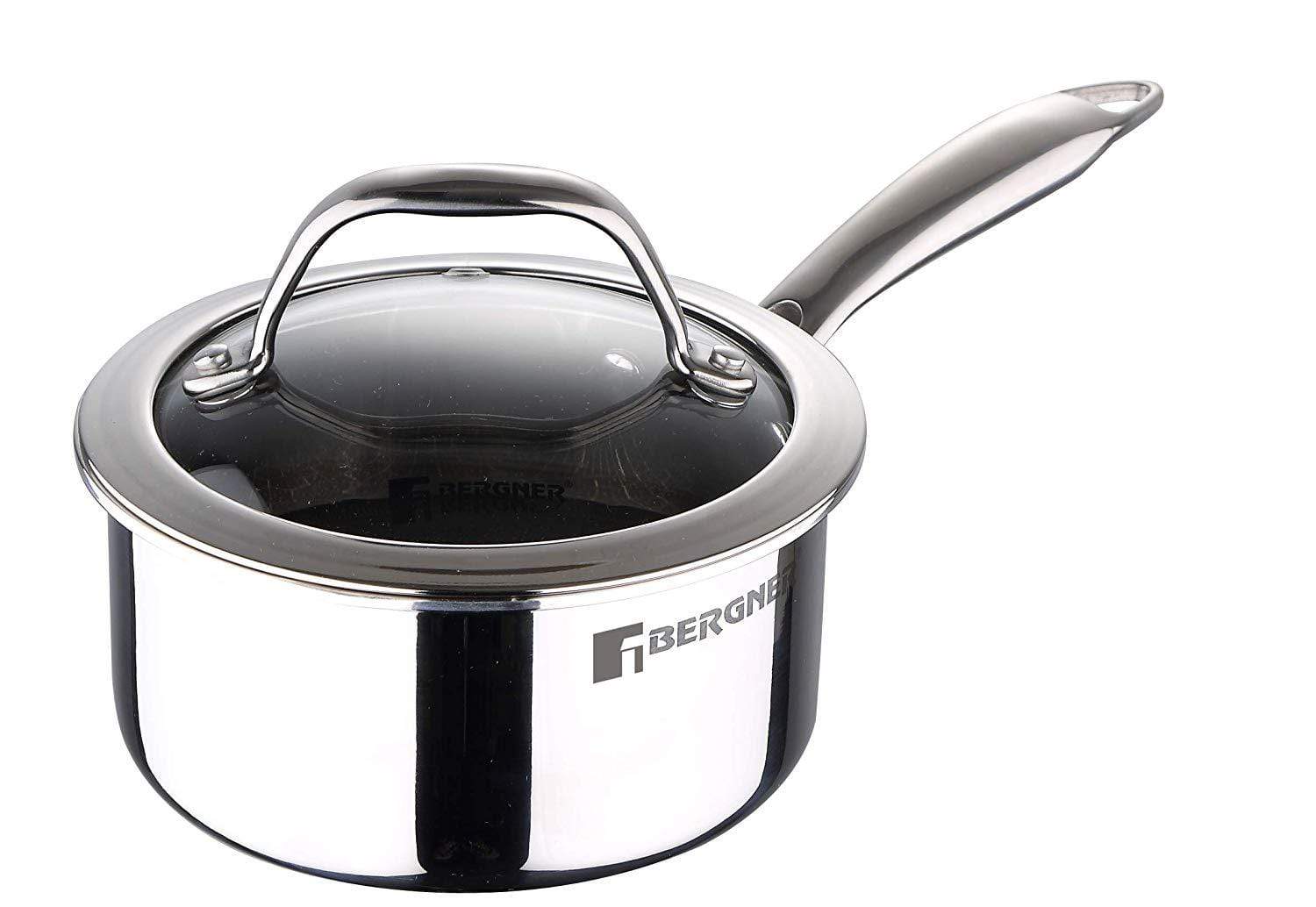 Bergner Hitech Prism Triply Stainless Steel Non Stick Saucepan - KITCHEN MART