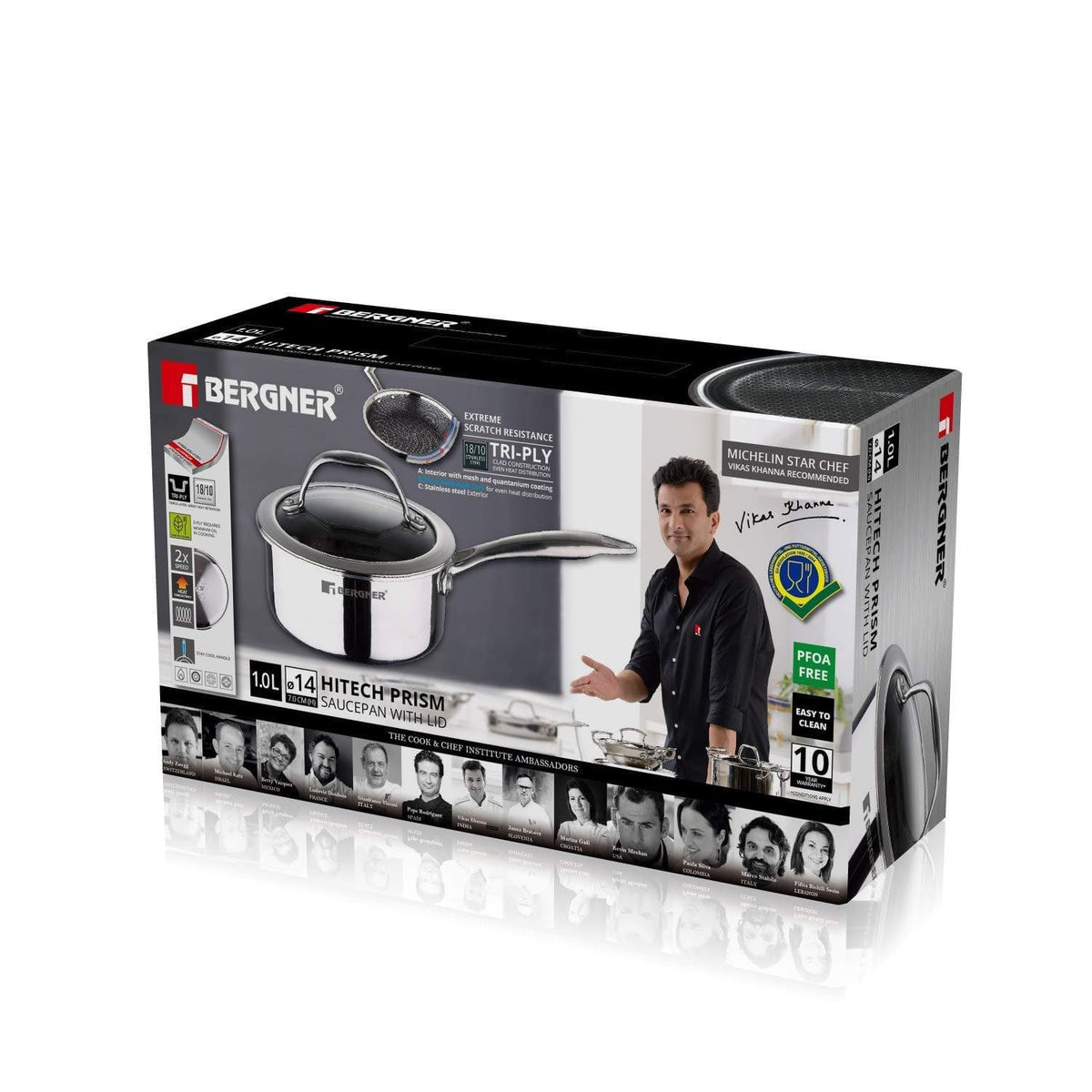 Bergner Hitech Prism Triply Stainless Steel Non Stick Saucepan - KITCHEN MART