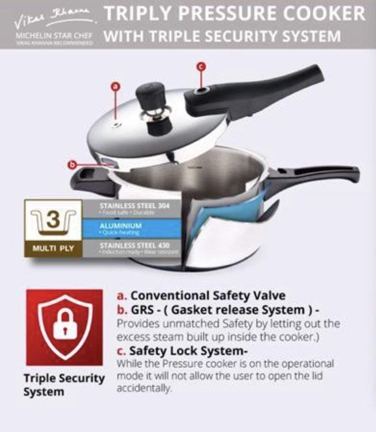 Bergner Triply Pressure Cooker Argent Elements - KITCHEN MART