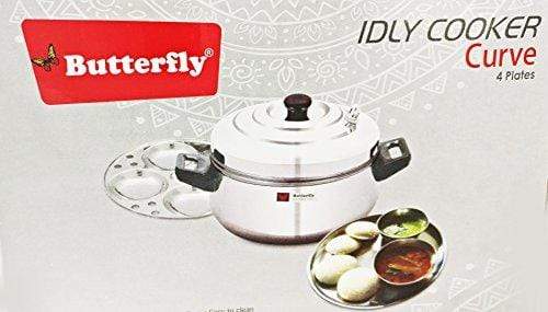 Butterfly Curve 4 Plates Stainless Steel Idly Cooker/Steamer - 16 Idlis - KITCHEN MART