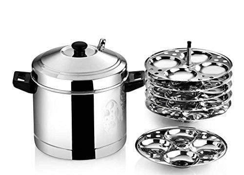 Butterfly Idli Cooker Set with 6 Plates, 8 Piece, Silver - KITCHEN MART