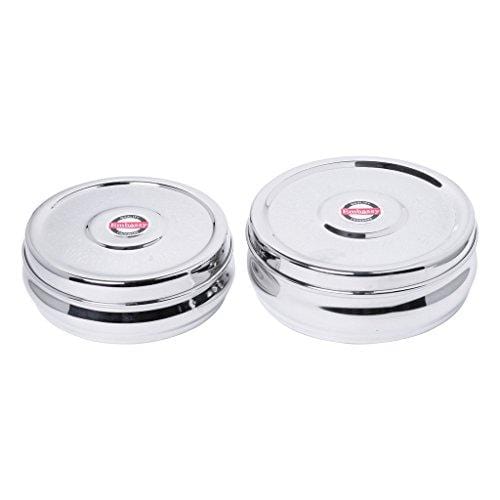 Embassy Bulging Puri Box/Container - Set of 2 (Size 3 &amp; 4, 600 &amp; 800 ml), Stainless Steel - KITCHEN MART
