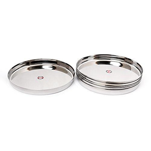 Embassy Chapti Beeding Khumcha Spl / Dinner Plate, Size 12, 26.1 cms (Pack of 6, Stainless Steel) - KITCHEN MART