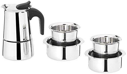 Embassy Coffee Percolator (2 Cups) with Tumbler & Dabara (Set of 2, 150 ml/glass), Stainless Steel - KITCHEN MART