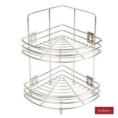 Embassy Corner Stand Small Double 2 Tier 23x37 cms Stainless Steel Multipurpose Storage Rack Shelf
