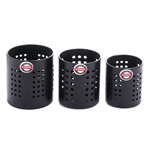 Embassy Cutlery/Stationary/Toiletry Holder, Set of 3 - Sizes 4-6 (Black Colour, Stainless Steel) - KITCHEN MART