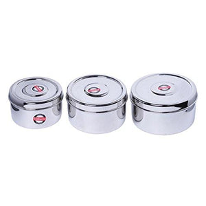 Embassy Deep Puri Box/Container - Set of 3 (Size 7,8,9; 500,650,850 ml), Stainless Steel - KITCHEN MART