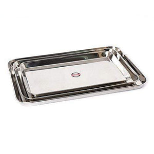 Embassy Deep Tray (Rectangle), Sizes 1, 2 & 3, 18.5x29.5 cms, 22x32.9 cms & 25.5x36.9 cms (Pack of 3, Stainless Steel) - KITCHEN MART