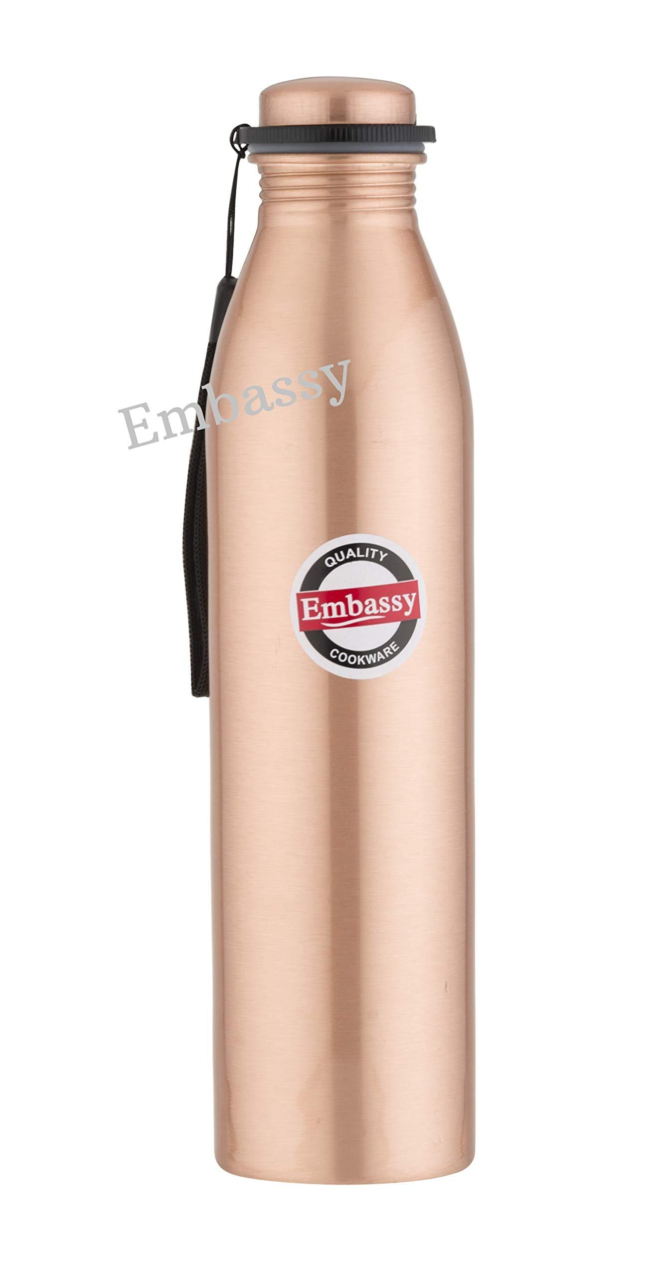 Embassy Premium Copper Water Bottle, Plain, 1000 ml, Pack of 1 - Leak-Proof, Jointless and Pure Copper - KITCHEN MART