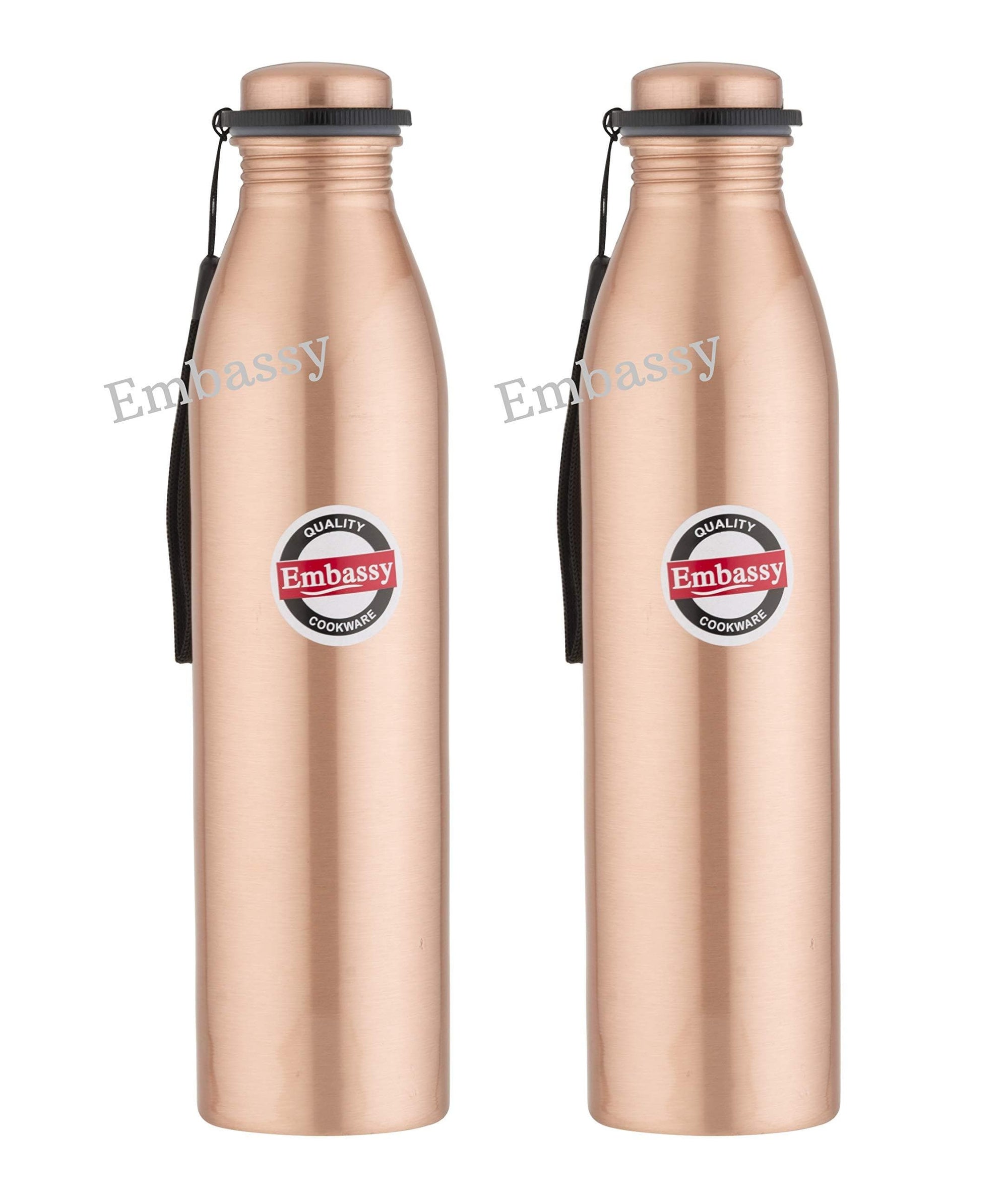 Embassy Premium Copper Water Bottle, Plain, 1000 ml, Pack of 2 - Leak-Proof, Jointless and Pure Copper - KITCHEN MART
