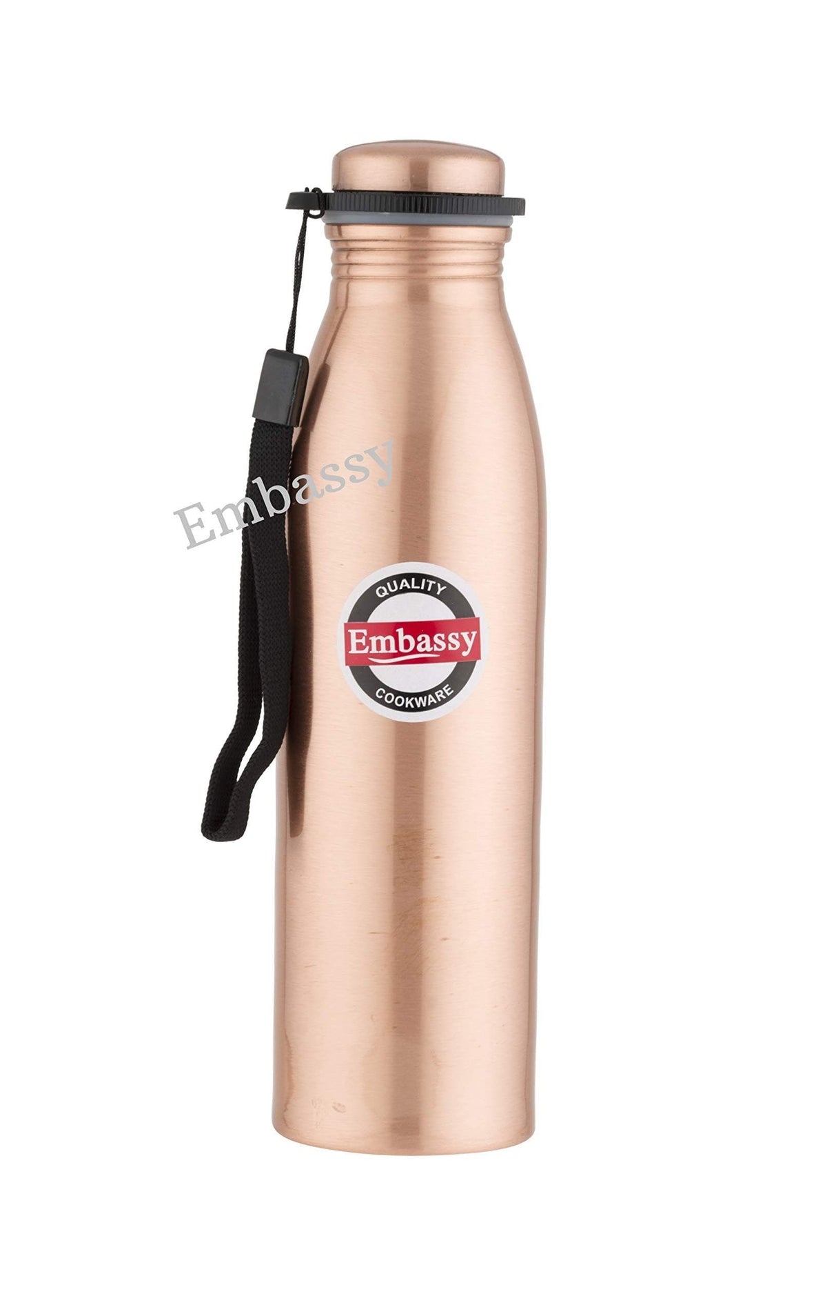 Embassy Premium Copper Water Bottle, Plain, 600 ml, Pack of 1 - Leak-Proof, Jointless and Pure Copper - KITCHEN MART