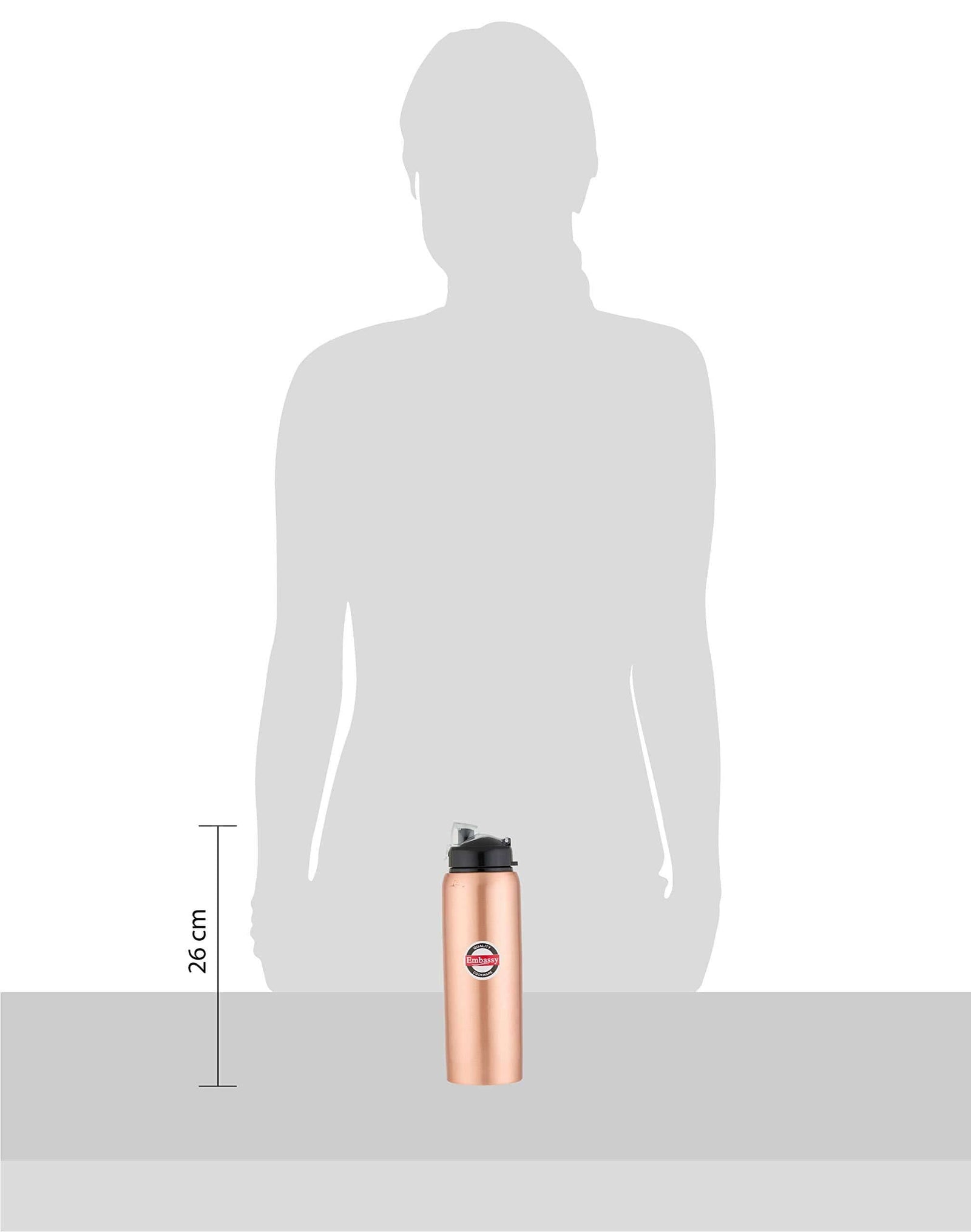 Embassy Premium Copper Water Bottle, Sipper, 1000 ml, Pack of 2 - Leak-Proof, Jointless and Pure Copper - KITCHEN MART