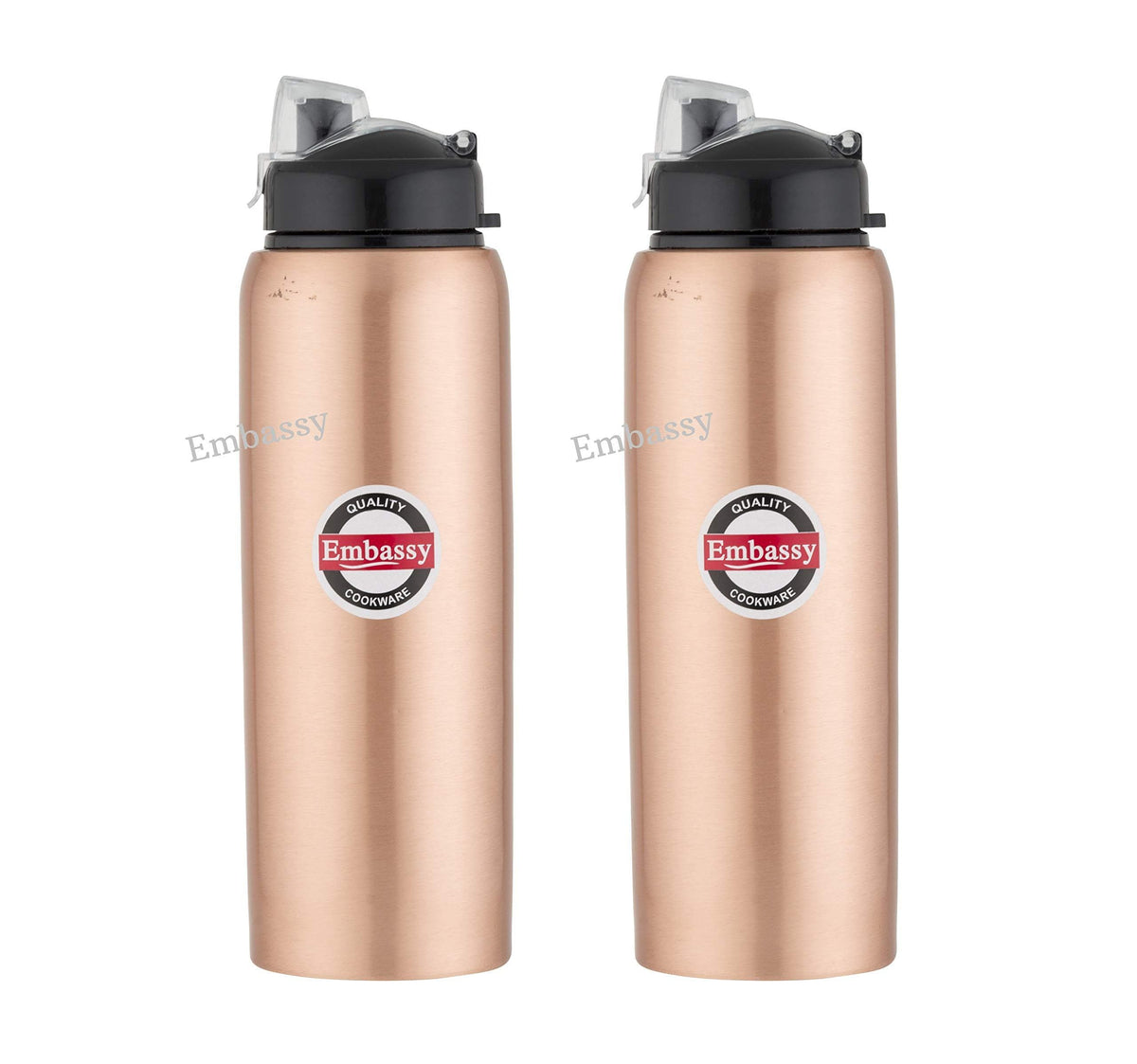 Embassy Premium Copper Water Bottle, Sipper, 600 ml, Pack of 2 - Leak-Proof, Jointless and Pure Copper - KITCHEN MART