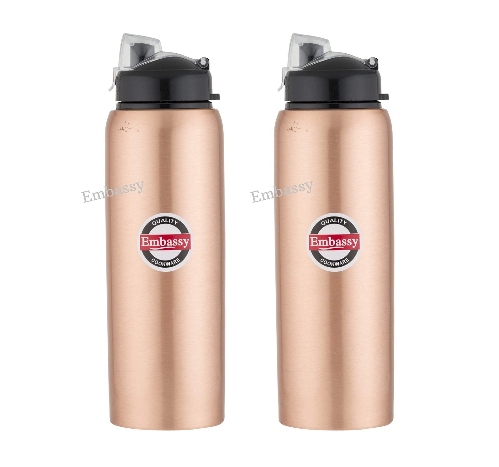 Embassy Premium Copper Water Bottle, Sipper, 600 ml, Pack of 2 - Leak-Proof, Jointless and Pure Copper - KITCHEN MART
