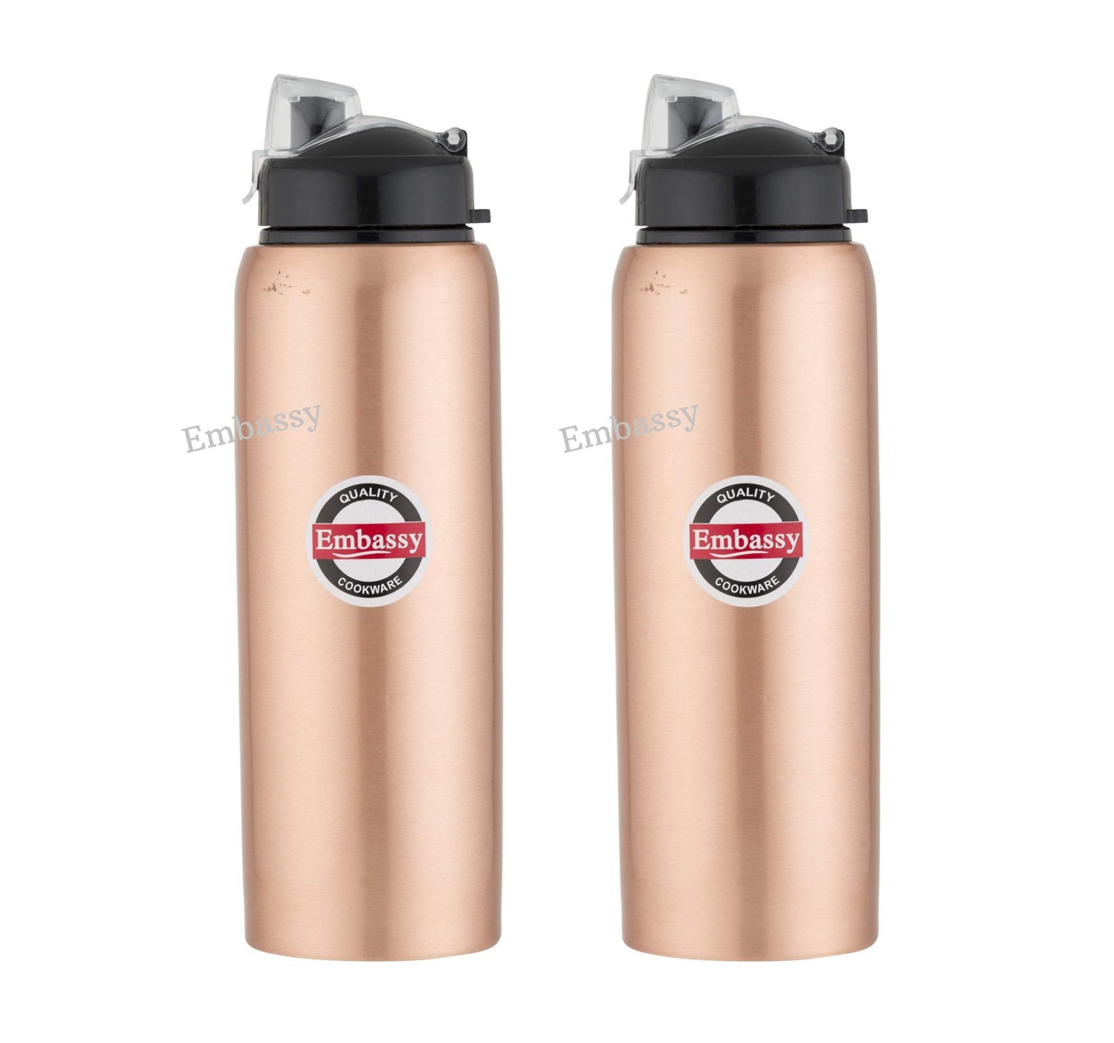 Embassy Premium Copper Water Bottle, Sipper, 600 ml, Pack of 2 - Leak-Proof, Jointless and Pure Copper - KITCHEN MART