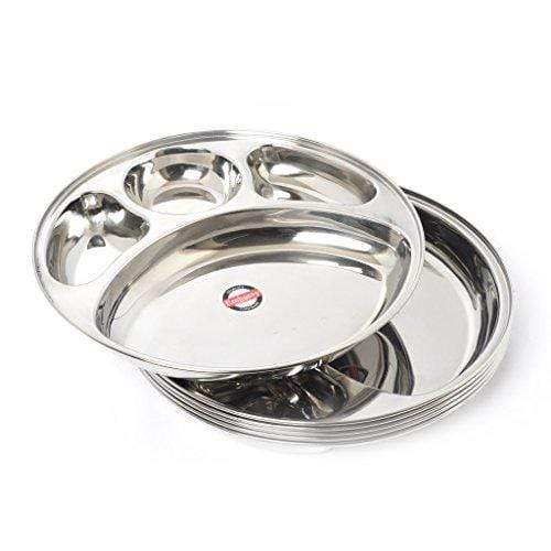 Embassy Round Bhojan Plate Dx / Breakfast / Snack Plate, Size Mini, 26.4 cms (Pack of 6, Stainless Steel) - KITCHEN MART