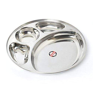 Embassy Round Bhojan Plate Dx / Breakfast / Snack Plate, Size Mini, 26.4 cms (Pack of 6, Stainless Steel) - KITCHEN MART