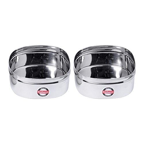 Embassy Square Puri Box/Container - Pack of 2 (Size 6, 900 ml each), Stainless Steel - KITCHEN MART