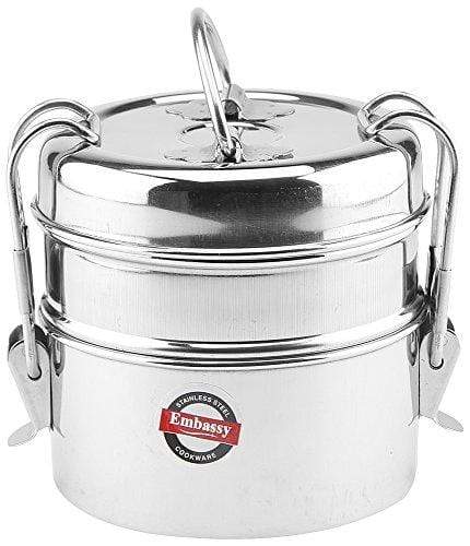 Embassy Stainless Steel Clip Carrier Lunch Box , 2 Containers, 850 ml; Size 7x2 - KITCHEN MART