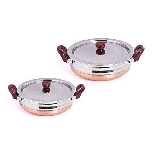 Embassy Stainless Steel Copper Bottom Urli Set with Lid, Set of 2, Sizes 1 & 3 - 1000 & 2000 ml - KITCHEN MART