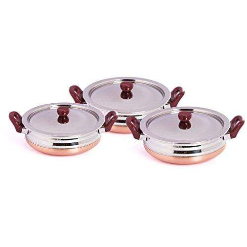 Embassy Stainless Steel Copper Bottom Urli Set with Lid, Set of 3, Sizes 1-3 - 1000, 1500 & 2000 ml - KITCHEN MART