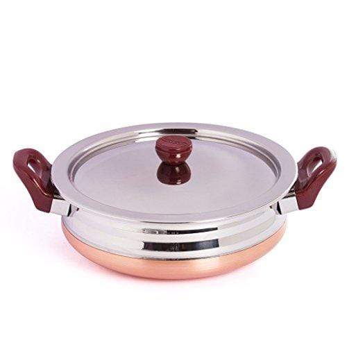 Embassy Stainless Steel Copper Bottom Urli Set with Lid, Set of 3, Sizes 1-3 - 1000, 1500 & 2000 ml - KITCHEN MART