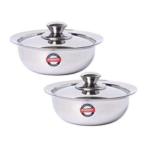 Embassy Stainless Steel Eco Dish With Lid, Pack Of 2, Size 2, 1100 Ml / Bowl - KITCHEN MART