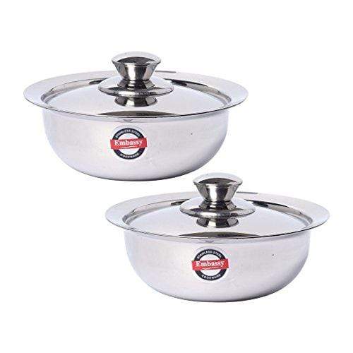 Embassy Stainless Steel Eco Dish With Lid, Pack Of 2, Size 2, 1100 Ml / Bowl - KITCHEN MART