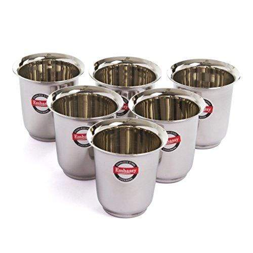 Embassy Stainless Steel Mayuri Coffee Glass / Tumbler, Pack of 6, Size 3 - 180 ml/glass - KITCHEN MART