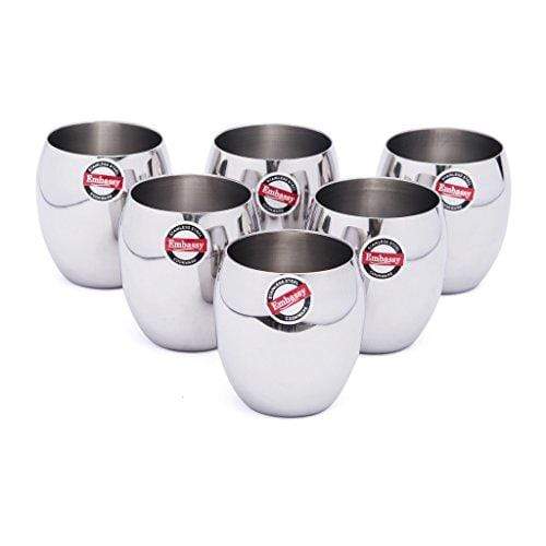 Embassy Stainless Steel Pearl Glass, Pack of 6, 250 ml - KITCHEN MART