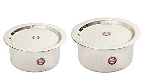 Embassy Stainless Steel Topes with Lid, Set of 2 (Sizes 12 & 13) - 1900 & 2250 ml - KITCHEN MART