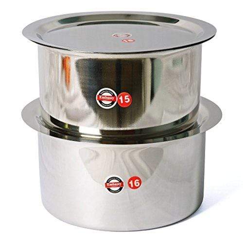 Embassy Stainless Steel Topes with Lid, Set of 2 (Sizes 15 &amp; 16) - 3250 &amp; 4000 ml - KITCHEN MART