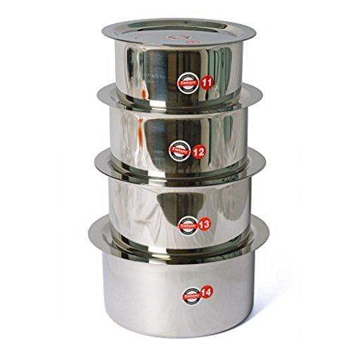 Embassy Stainless Steel Topes with Lid, Set of 4 (Sizes 11-14) - 1400, 1900, 2250 & 2750 ml - KITCHEN MART