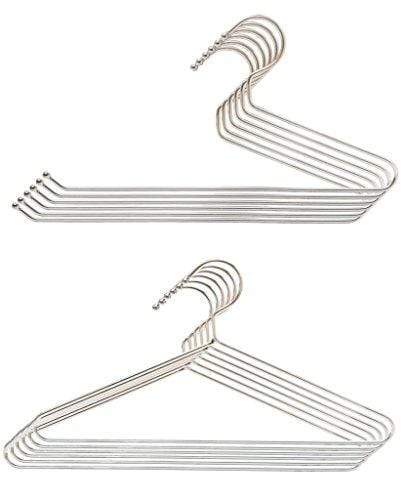 Embassy Stainless Steel Trouser / Saree Hangers (6 Pcs.) and Shirt Hangers (6 Pcs.), 36x19 cms & 38x19 cms - KITCHEN MART