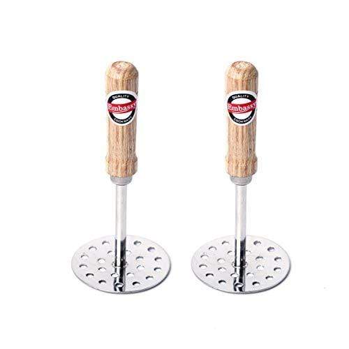 Embassy Stainless Steel Vegetable/Potato/Pav Bhaji Masher with Wooden Handle, Size 3, Pack of 2, 8.5 cms - KITCHEN MART