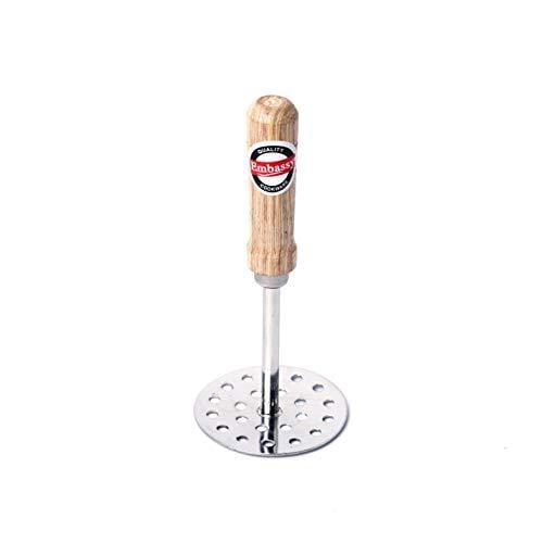Embassy Stainless Steel Vegetable/Potato/Pav Bhaji Masher with Wooden Handle, Size 3, Pack of 2, 8.5 cms - KITCHEN MART