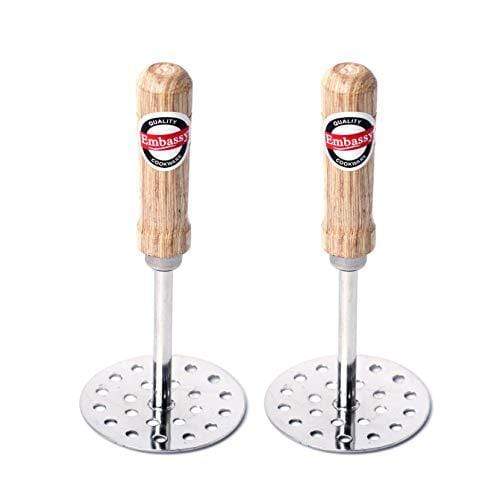 Embassy Stainless Steel Vegetable/Potato/Pav Bhaji Masher with Wooden Handle, Size 4, Pack of 2, 11 cms - KITCHEN MART