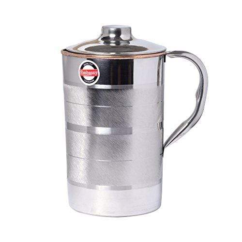 Embassy Water Pitcher / Jug, Copper Interior and Stainless Steel Exterior, 1-Piece, Size 6, 1800 ml - KITCHEN MART