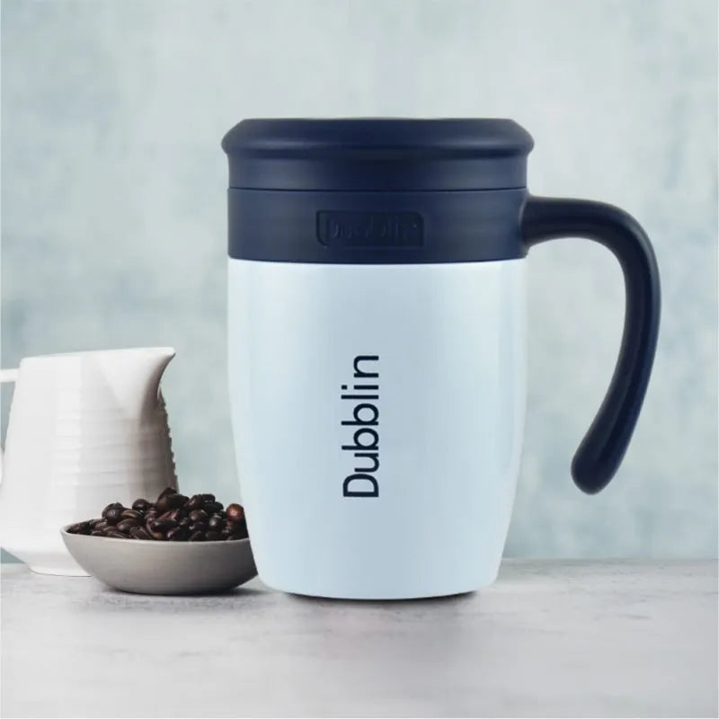 Dubblin Golf 450 ml Stainless Steel Tea Coffee Mug Double Wall Vacuum Insulated with Stainer, Handle Leak Proof Lid, Wide Mouth