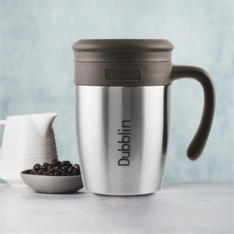 Dubblin Golf 450 ml Stainless Steel Tea Coffee Mug Double Wall Vacuum Insulated with Stainer, Handle Leak Proof Lid, Wide Mouth
