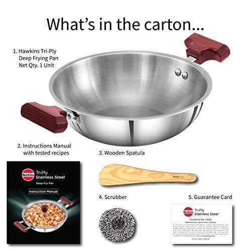 Hawkins Tri-ply Stainless Steel Deep-Fry Pan, 1.5 Litre - KITCHEN MART