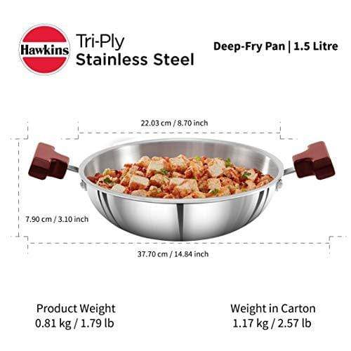 Hawkins Tri-ply Stainless Steel Deep-Fry Pan, 1.5 Litre - KITCHEN MART