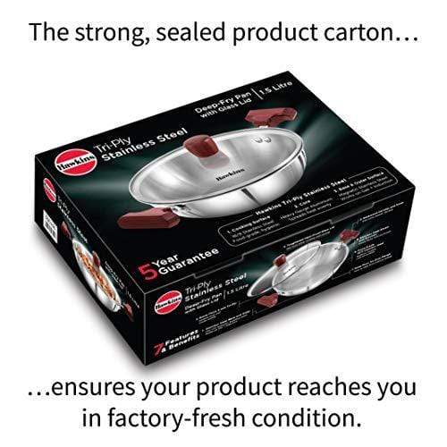 HAWKINS Tri-ply Stainless Steel Deep-Fry Pan 1.5 Litre with Glass Lid - KITCHEN MART